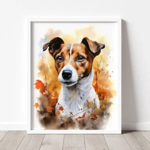 Jack Russell in Autumn Print, Modern Watercolour Dog Painting, Pet Portrait - Picture 1 of 9