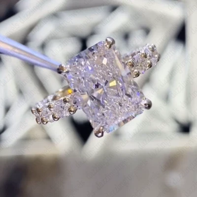 3.7 TCW Radiant Ice Crushed Cut Moissanite Engagement Ring 14K White Gold Plated - Image 1 of 4