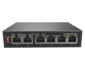 10/100M PoE Uplink RJ45 250M Transmission for AP Webcam VoIP 6 Ports PoE Switch - Picture 1 of 5