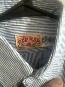 Red Kap Button Down Work Shirt Mens M RG Blue Strip Pockets Woven Long Sleeve - Picture 1 of 5