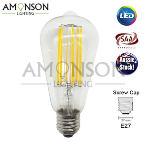 Amonson Lighting NEW 6W LED Filament Bulb E27 Screw 240V ST64 3000K - Picture 1 of 2