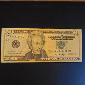 $20 Bill Near Solid Serial #22222282 - Picture 1 of 3