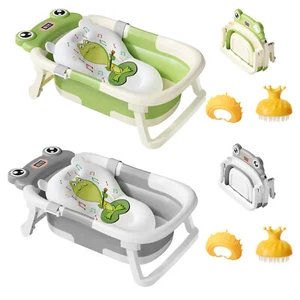 Foldable Baby Bath Tub Collapsible Infant Safety Shower Bathtub with Thermometer - Picture 1 of 26