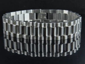 White Gold Finish Stainless Steel Presidential Solid Design Bracelet (18MM) 8.5" - Picture 1 of 5