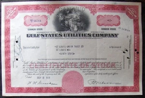 Stock certificate GULF STATES UTILITIES COMP Payee St. Louis Union Trust Co 1958 - Picture 1 of 2