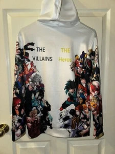 THE VILLIANS & THE HEROS CARTOON CHARACTERS ANIME HOODIE PULLOVER SWEATSHIRT M - Picture 1 of 6