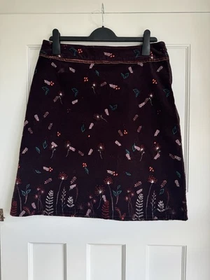 MANTARAY Women's Velvet Embroidered Skirt UK12 Floral Burgundy Plum - Image 1 of 4