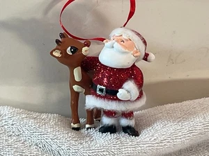 Christmas ornament Rudolph Red Nosed Reindeer & santa PO9539 - Picture 1 of 5