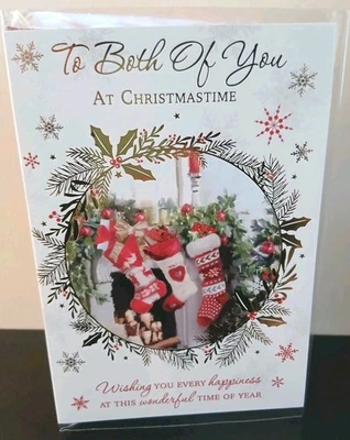 POPPYHILL TO BOTH OF YOU CHRISTMAS GREETING CARD TRADITIONAL XMAS STOCKINGS FREE P&P