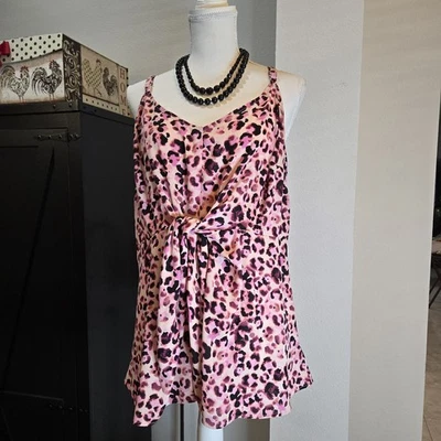 Torrid Women's Plus Size Pink Leopard Peplum Tie-Front Cami Top - 1x.   42 - Image 1 of 4