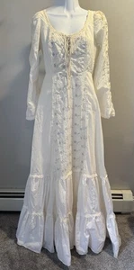 VTG Gunne Sax Jessica Prairie Maxi Dress White Floral Lace Corset Sleeves Sz 7 - Picture 1 of 15