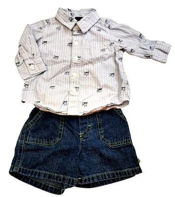 Preppy Bebé Niño 3-6 Mo Conjunto Bebé Camisa Vaquera Pantalones Cortos Foto 1 de 4