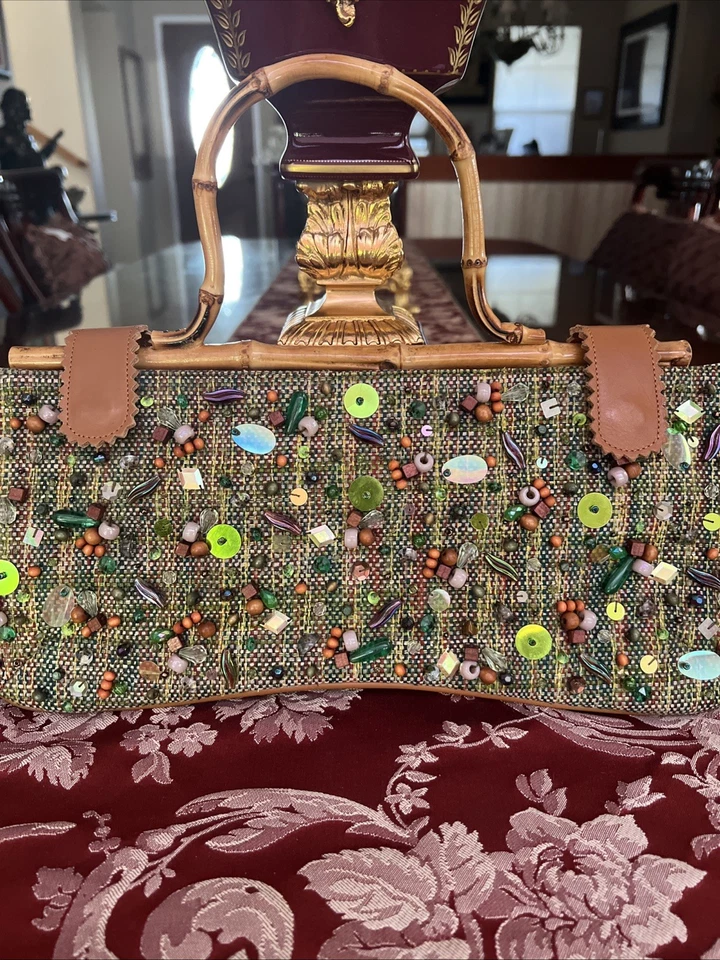 Vintage BCBG Maxazria Multicolor Clutch Bag Unique Design W/ Intricate Beadwork - Image 1 of 4