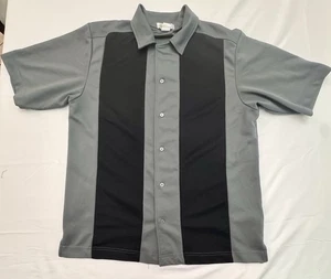 Il Migliore Short Sleeve Button Up Bowling Shirt Mens Large Classic Black/Gray - Picture 1 of 6