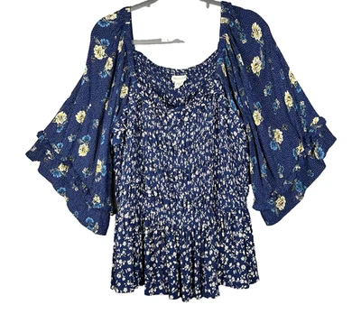 ROMANTIC GYPSY Blouse Women Size 4X Floral Smocked Flare 3/4 Sleeves Ruffle Boho - Image 1 of 4