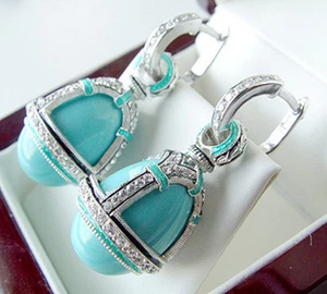 BEAUTIFUL EARRINGS MADE OF STERLING SILVER 925 ENAMEL GENUINE TURQUOISE - Picture 1 of 1