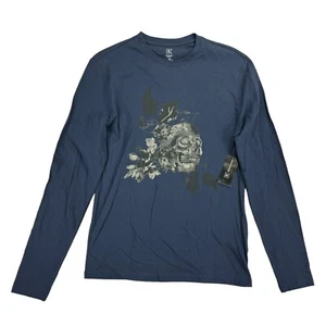 INC Mens Devon Classic Fit Floral Skull Graphic Long Sleeve T-Shirt Navy Blue XS - Picture 1 of 4