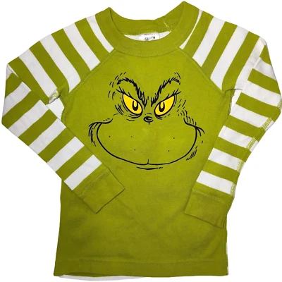 Hanna Andersson Sz 4 Boy Long Sleeve Grinch Pajama Top Green Stripe Organic 100 - Image 1 of 4
