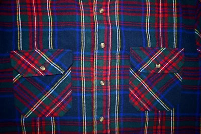 Vintage Plaid Flannel Shirt Size L/XL 90s Outdoor Exchange Magenta Blue Window - Image 1 of 4