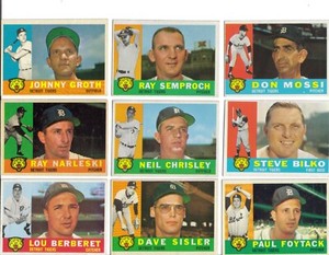 1960 Topps Detroit Tigers Baseball Cards - Lot of 9 - Don Mossi - Johnny Groth