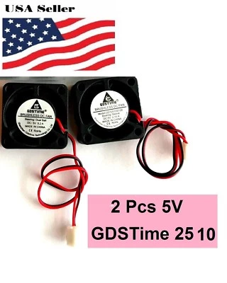 2Pcs GDStime 5V 2Pin 2510 25x25x10mm  5Blade Mini Small DC Brushless Cooling Fan - Image 1 of 3