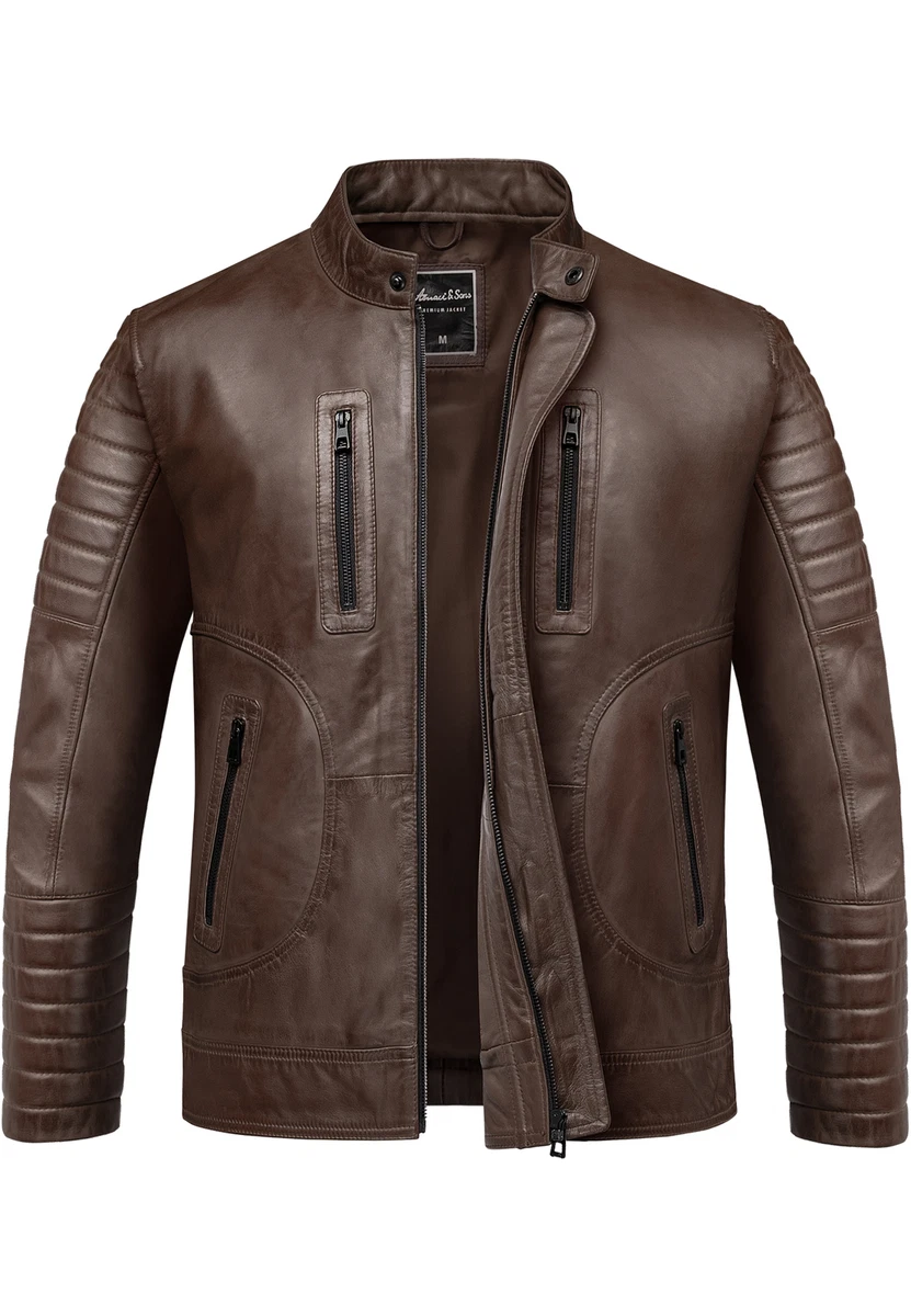 Skintan Limo Herren Motorradjacke Aus Leder 3XL/48 (122 Cm) – Gepanzert Mit CE-Protektoren, Schwarz