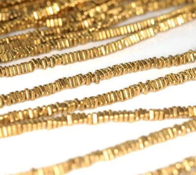 3X1MM GOLD HEMATITE GEMSTONE HEISHI TRIANGLE SLICE 3X1MM LOOSE BEADS 16" - Image 1 of 4