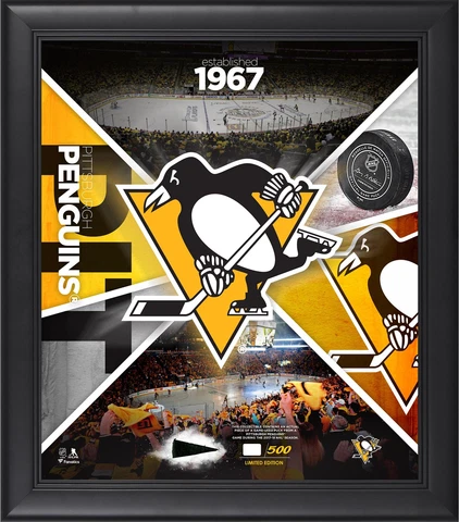 Pittsburgh Penguins Framed 15" x 17" Team Impact Collage with a Piece of GU Puck Cover