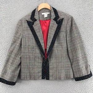 WD Platinum Blazer Damen 10 grau Glen Plaid Perlenbesatz cropped 3/4 Ärmel - Bild 1 von 9