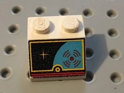 Lego Brick 2x2 Slope 45 - White - Space Pattern - x 1 / PN 3039p15 Vintage  - Image 1 of 2