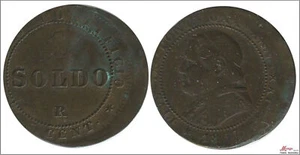 Estado Iglesia 1 Soldo 1867 R / Pio IX / Copper / Displaced Minting MBC - Picture 1 of 1