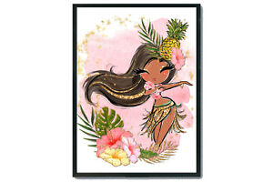Hawaiian girl Nursery Wall print, Tropical Hula girl wall art, Hula girl print 2