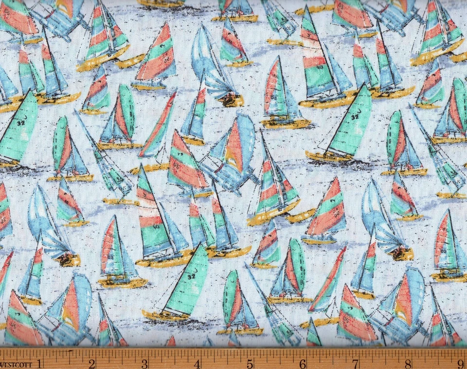 Ткань для парусников 100% хлопок четверть квадратного ярда морской зеленый синий коралл #FA72 - Изображение 1 из 1