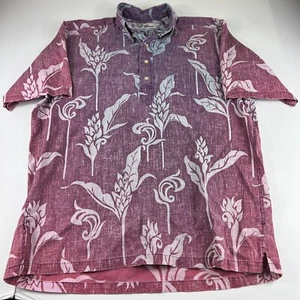 Reyn Spooner Men's Hawaiian Shirt Plum Purple Burgundy Blue Floral Reverse Sz M - Picture 1 of 7