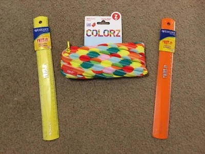 Girls Kids (2) Twist It Rulers (Orange & Yellow) / Colors Zip It Pouch #354U - Image 1 of 2