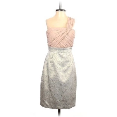 Vestido Vaina Maggy London Para Mujer Talla 4 Un Hombro Rosa Claro Plateado Metálico Foto 1 de 4