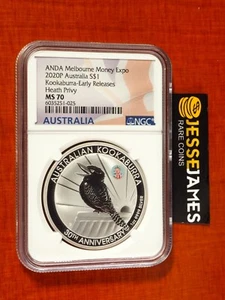 2020 P $1 AUSTRALIA SILVER KOOKABURRA NGC MS70 HEATH PRIVY ANDA MONEY EXPO .9999 - Picture 1 of 2