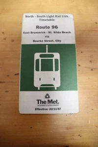 Melbourne tram timetable for route 96 East Brunswick - St. Kilda Beach from 1987 - Picture 1 of 1