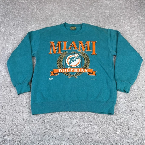 VINTAGE Miami Dolphins Sweatshirt Mens Medium Crew Neck Home Team Advantage 90s Cover