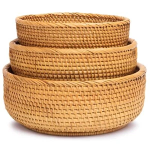Round Wicker Baskets Handwoven Fruit And Vegetable Storage For Serving Potatoes - Picture 1 of 6