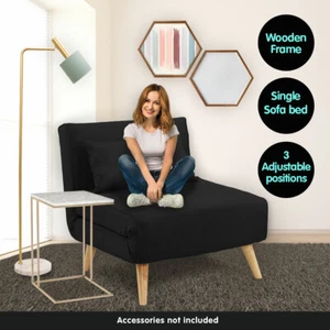 Suede Corner Sofa Bed Comfortable Chair Single Seater Adjustable Suite Black - Picture 1 of 9