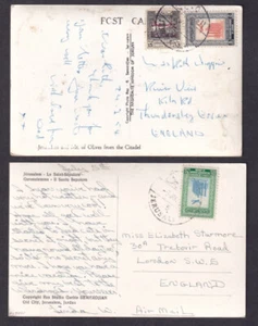 Middle East x2 postcards c1950s to UK stamps Jordan bi-lingual cancels - Picture 1 of 2
