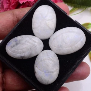 4 Pcs Natural Moonstone 27mm-29mm Rare Moghul Carved Untreated Loose Gemstones - Picture 1 of 8