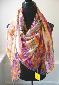Etro Scarf NWT Colorful Large Square Shimmery Silk Shawl Wrap Pareo Retail $585 - Picture 1 of 11