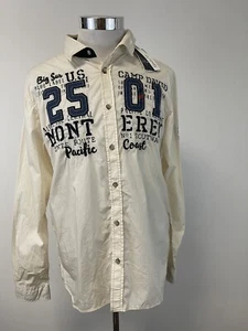 Camp David Shirt Mens Medium Button Up Beige Embroidered Long Sleeve N183 - Picture 1 of 10