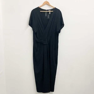 City Chic Jumpsuit Size 22 Black Faux Wrap V-Neck Cropped Wide Leg - Picture 1 of 11