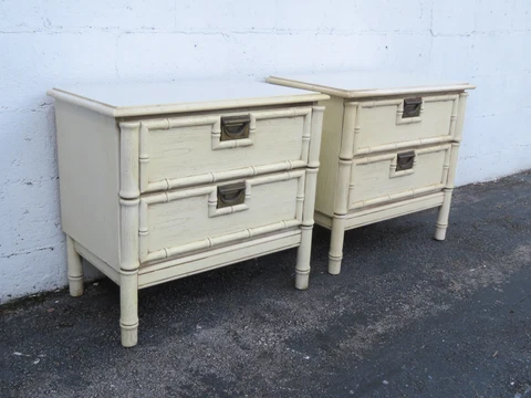 Hollywood Regency Painted Faux Bamboo Nightstands Side End Tables a Pair 4981 Cover