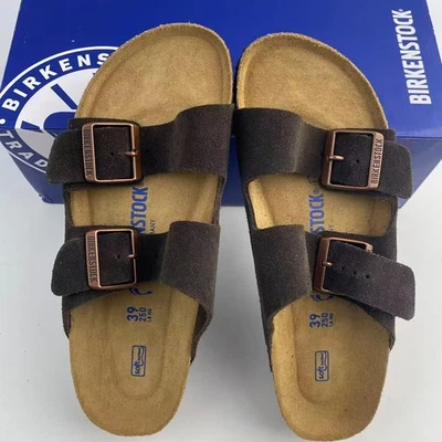 Nuevas Sandalias Birkenstock Arizona Mocha Gamuza Plantilla Suave Para Hombre Mujer EU 37-45 Foto 1 de 4