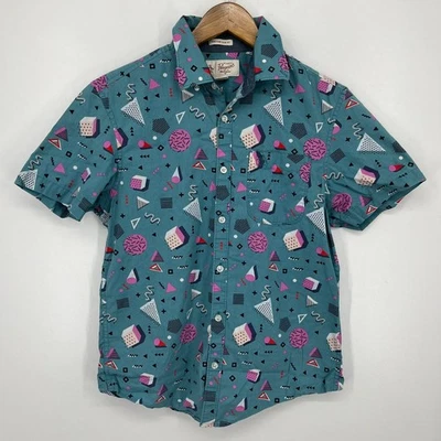 Penguin Short Sleeve Button Shirt Men's S Blue Heritage Slim Fit Geometric Print - Image 1 of 4