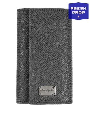 RRP€280 DOLCE & GABBANA Leather Keyring Wallet Grey Logo Made in Italy - Изображение 1 из 4